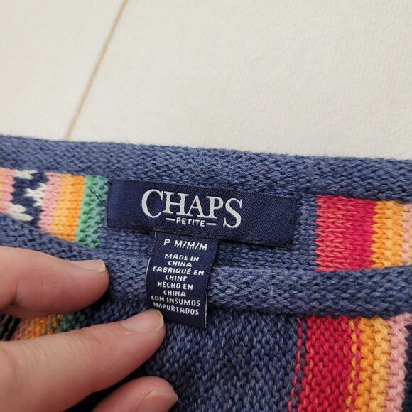 Chaps multicolor striped rainbow sweater Aztec southwestern cotton blend petite - Picture 4 of 8